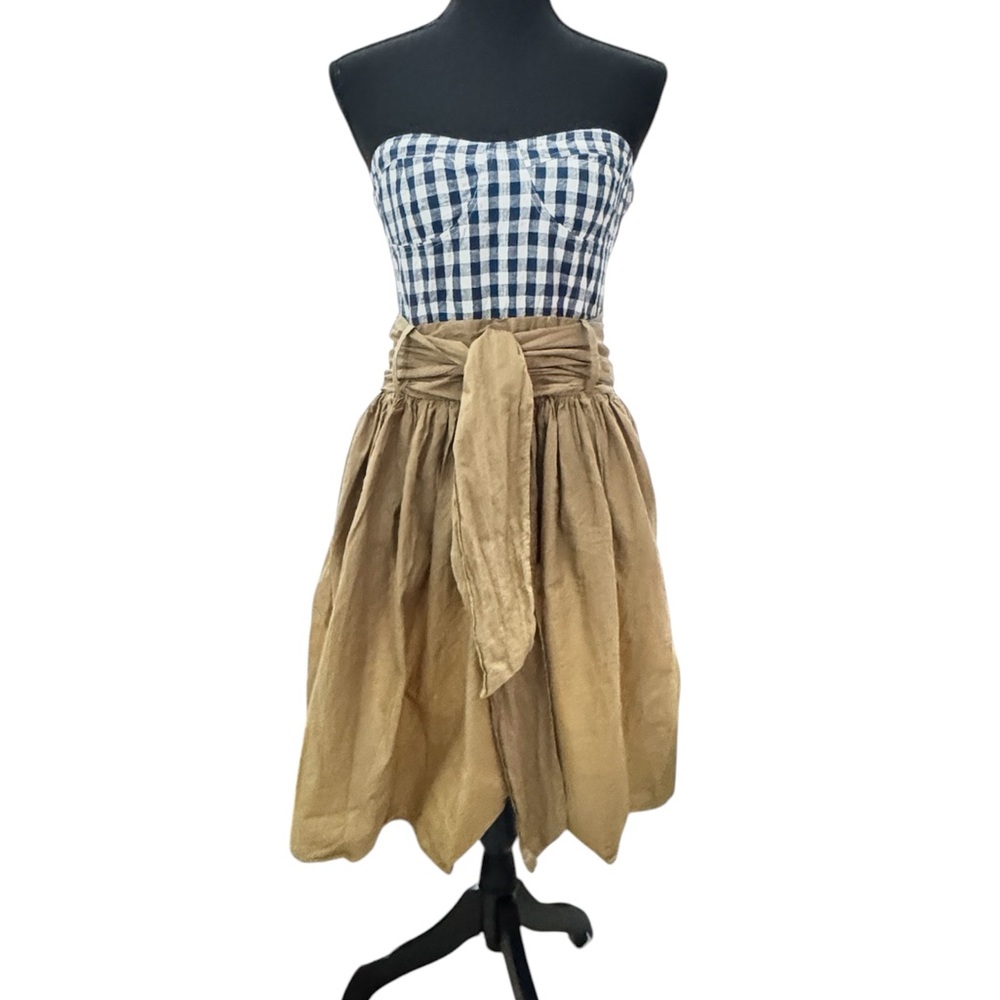 THML Black and White Bubble Midi Dress with Tie Front